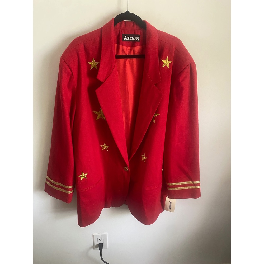 Azzurri Red Gold Star Embroidered Wool Blend Blazer Jacket 3X Made in USA A9857